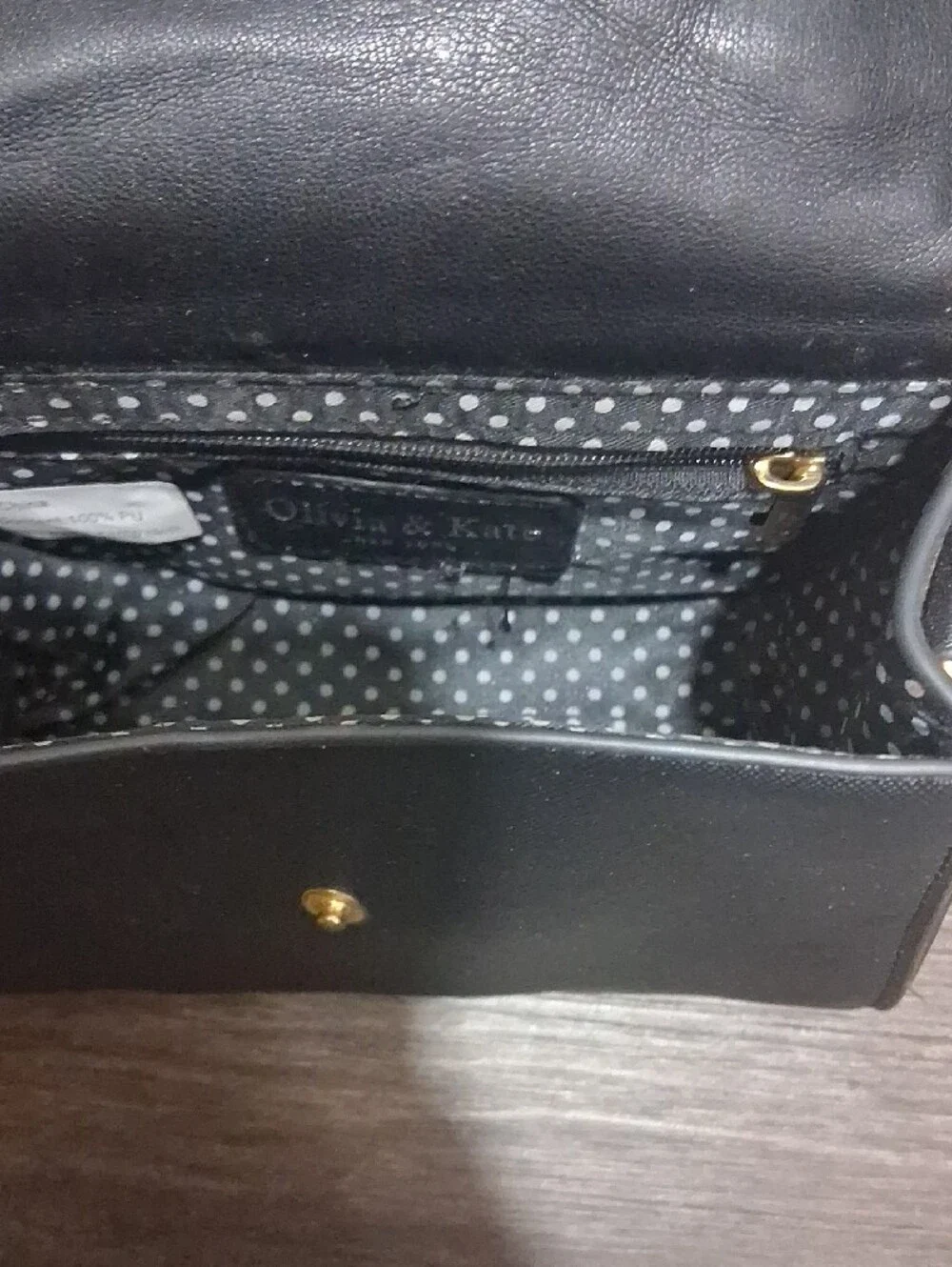 Olivia & Kate Black Crossbody Bag with Gold Heart Accent